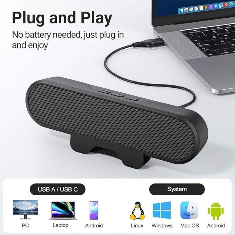Audio Music Online Free - Portable Clip-on USB Soundbar 10W High-Power