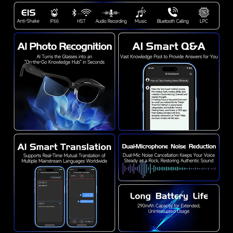 W630 Smart Glasses 800W HD Cam - Audio Music Image review and price